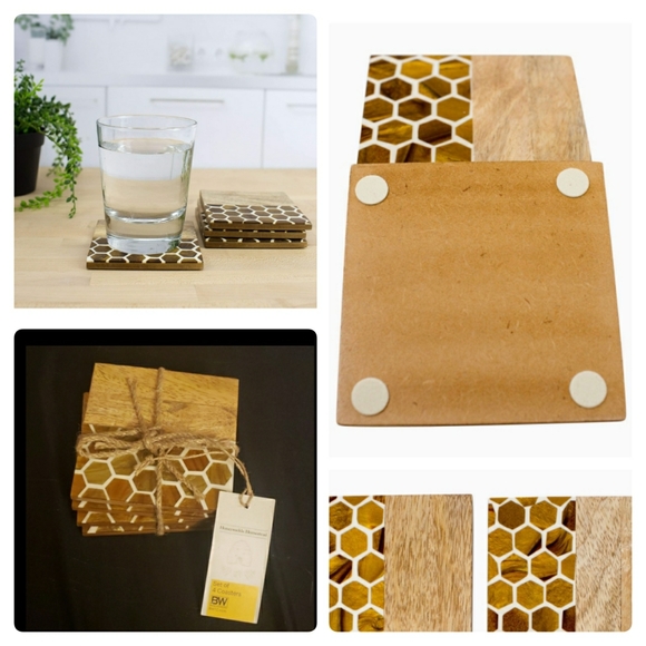 The Boston Warehouse Set of 4 Square Honeysuckle Homestead Resin & Wood Coasters - Picture 1 of 15